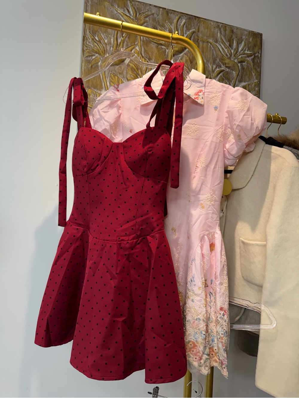 Girls Burgundy Polka Dot Tie-Shoulder Dress